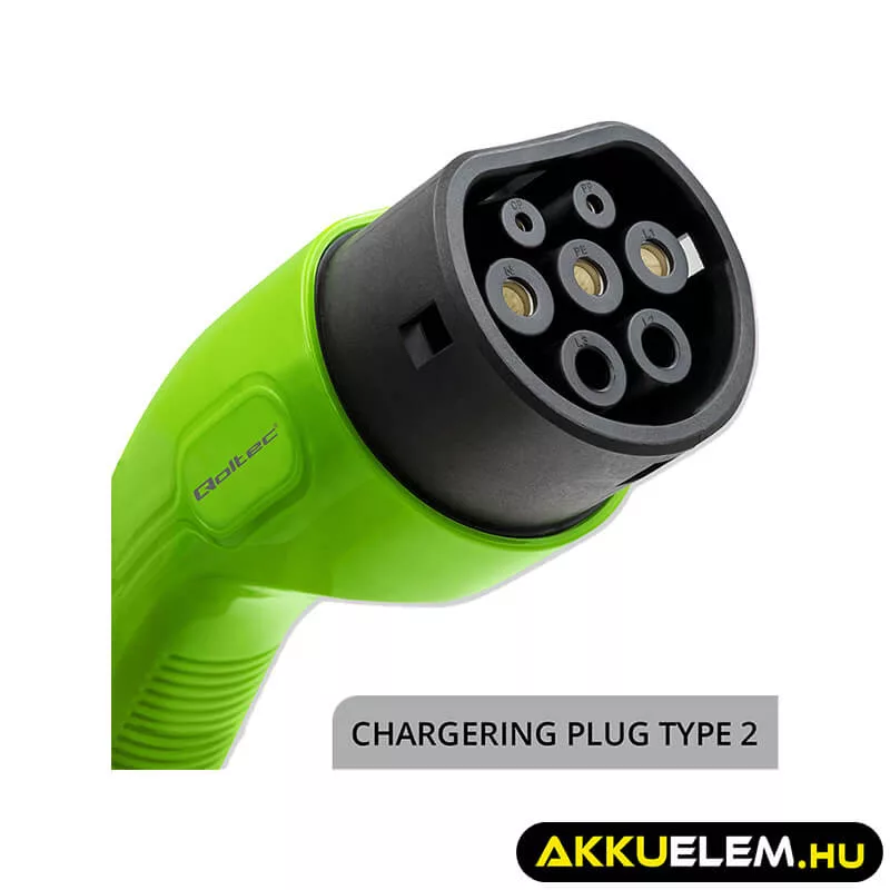 Qoltec EV töltő Elektromos autó töltő 2-in-1 Type2 Szabályozható töltőáram SCHUKO 3.5kW 230V LCD Hordozható 5m