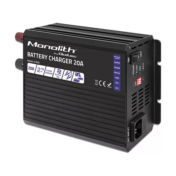 Qoltec Okostöltő LiFePO4 AGM GEL SLA akkumulátorokhoz 20A 12V Qoltec Okostöltő LiFePO4 AGM GEL SLA akkumulátorokhoz 20A 12V