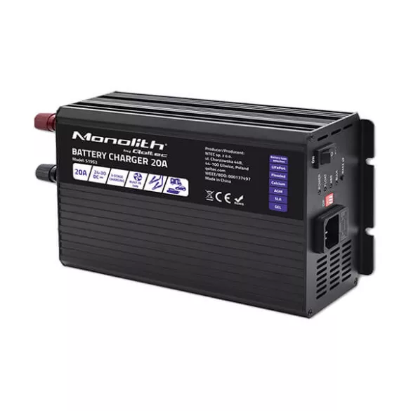 Qoltec Okostöltő LiFePO4 AGM GEL SLA akkumulátorokhoz 20A 24V