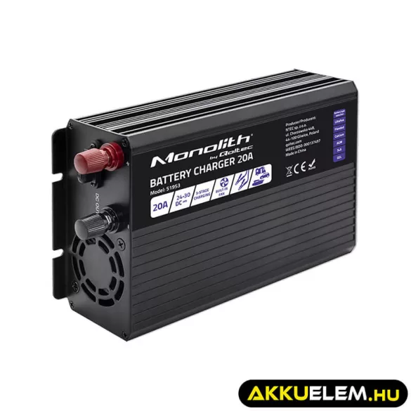 Qoltec Okostöltő LiFePO4 AGM GEL SLA akkumulátorokhoz 20A 24V