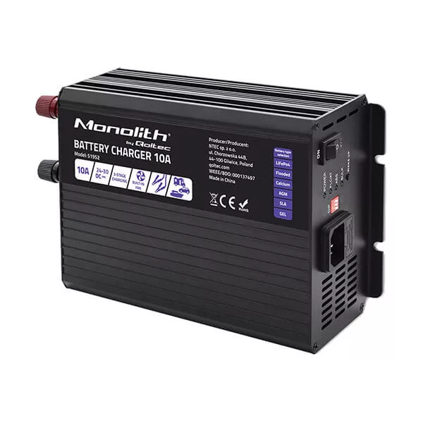 Qoltec Okostöltő LiFePO4 AGM GEL SLA akkumulátorokhoz 10A 24V Qoltec Okostöltő LiFePO4 AGM GEL SLA akkumulátorokhoz 10A 24V