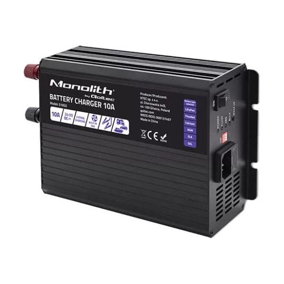 Qoltec Okostöltő LiFePO4 AGM GEL SLA akkumulátorokhoz 10A 24V