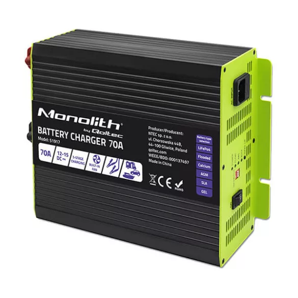 Qoltec Okostöltő LiFePO4 AGM GEL SLA akkumulátorokhoz 70A 12V Gyorstöltés 