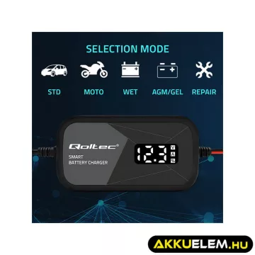   Qoltec Intelligens Akkumulátor töltő, 12V 2A AC/DC  LCD kijelzős AGM GEL 