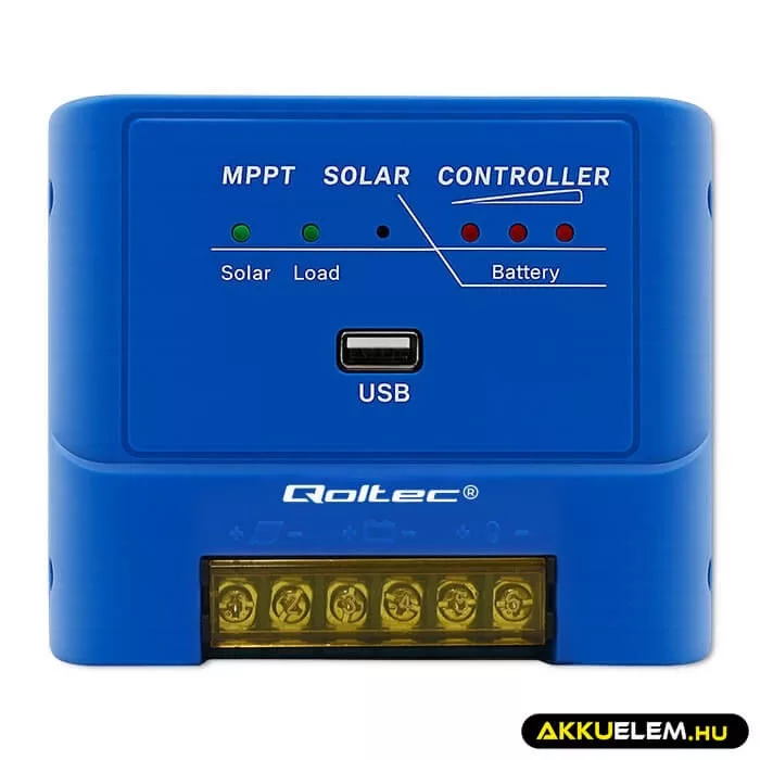 Qoltec 12V/24V 15A MPPT Napelem Töltésvezérlő USB