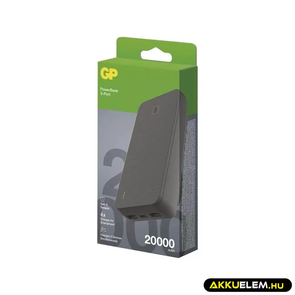 GP Powerbank B+ Series, 20 000 mAh, 15 W, fekete, 2*USB, 1*USB-C