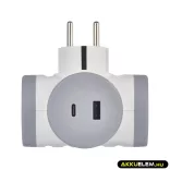 Aljzat elágazó 2×, 1×USB-A+1×USB-C, fehér-szürke