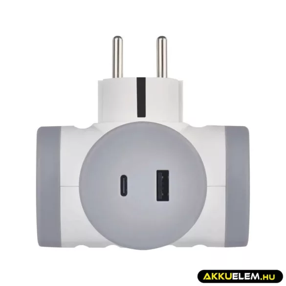 Aljzat elágazó 2×, 1×USB-A+1×USB-C, fehér-szürke