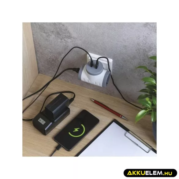 Aljzat elágazó 2×, 1×USB-A+1×USB-C, fehér-szürke