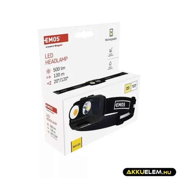 Fejlámpa P3542 tölthető COB LED + LED 500lm, 130m