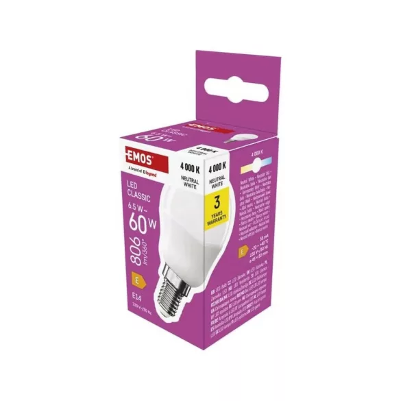 Classic LED-izzó E27 kisgömb 6.5W 60W 360° 806lm 4000K NW Classic