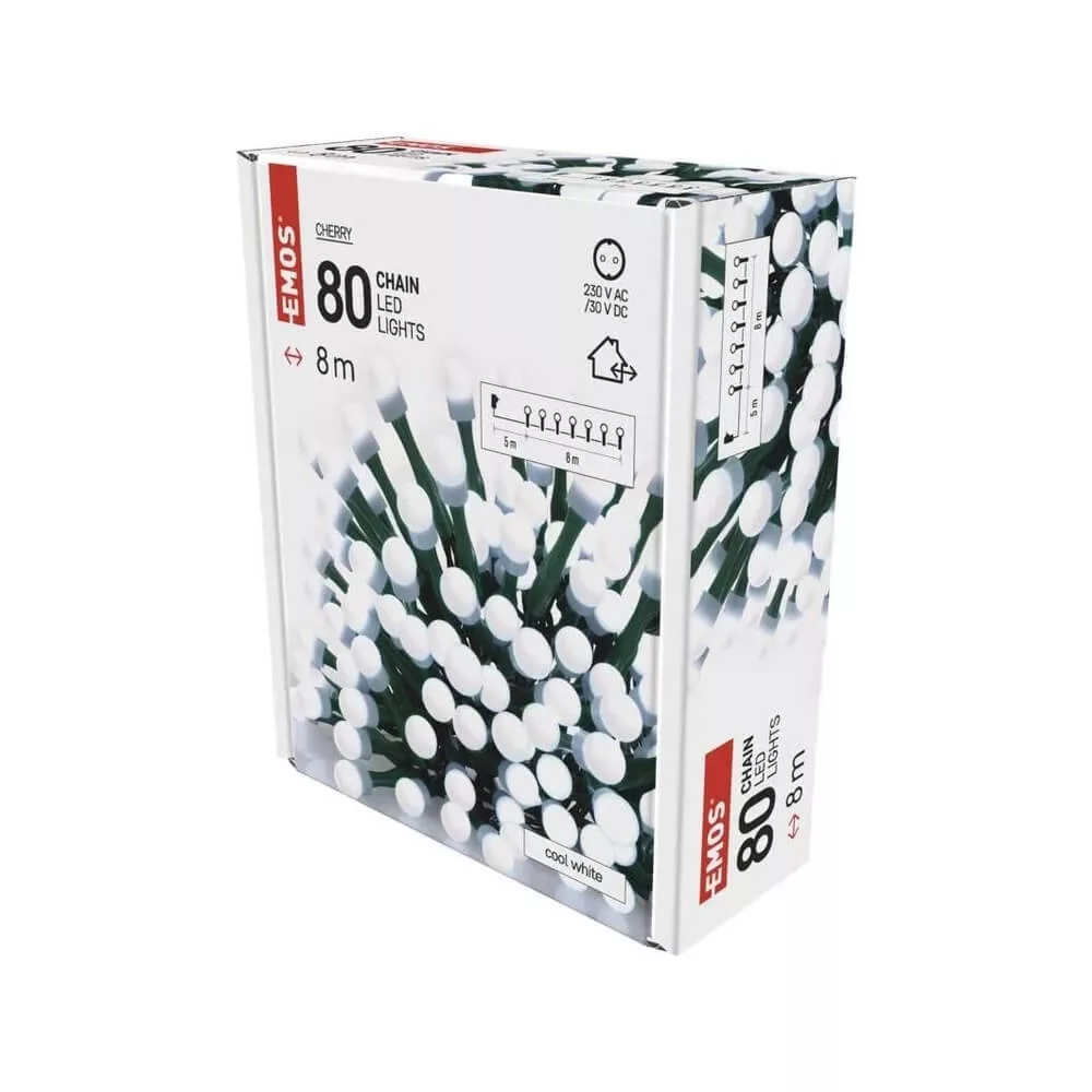 Karácsonyi füzér 80Led 8+5m IP44 cherry CW
