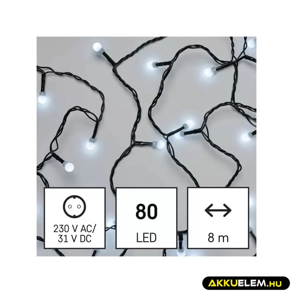 Karácsonyi füzér 80Led 8+5m IP44 cherry CW