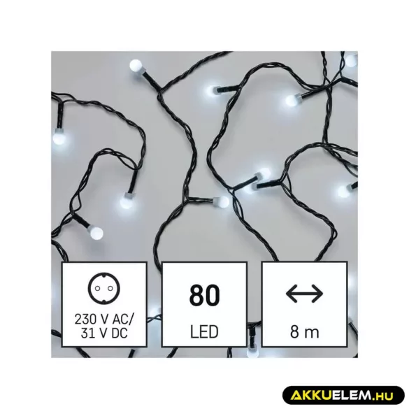 Karácsonyi füzér 80Led 8+5m IP44 cherry CW