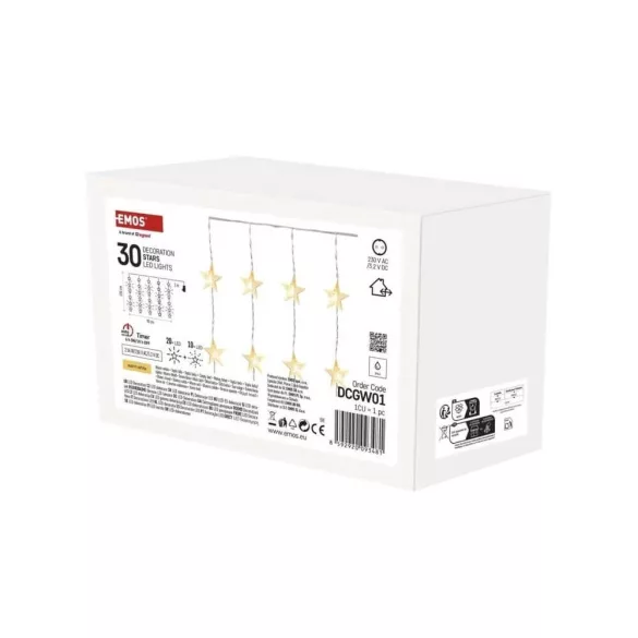 Karácsonyi fényfüggöny 30DB csillag 120*90cm beltéri WW