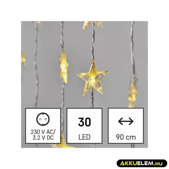 Karácsonyi fényfüggöny 30DB csillag 120*90cm beltéri WW