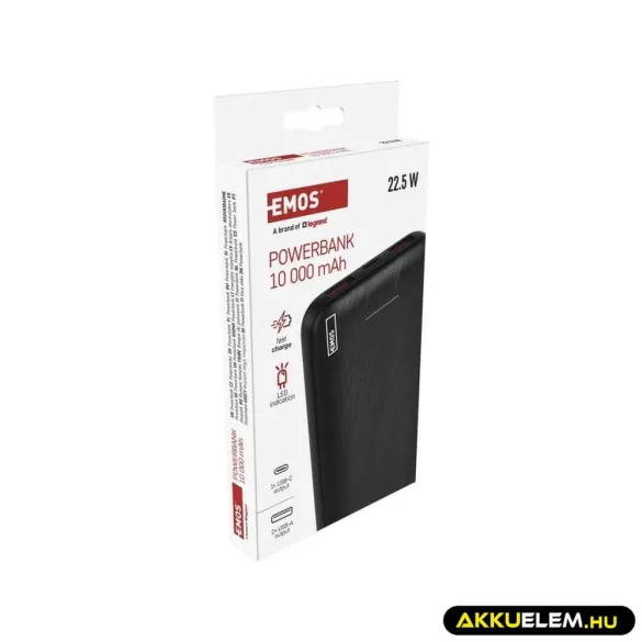 Powerbank 10000mAh 22,5W LED kijelzővel fekete 1*USB-C 2*USB-A