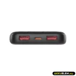 Powerbank 10000mAh 22,5W LED kijelzővel fekete 1*USB-C 2*USB-A