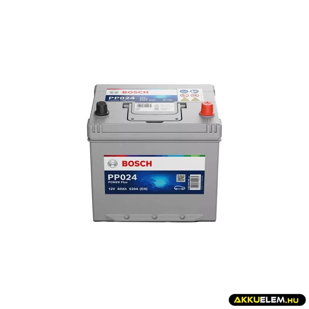 Bosch PP024 12V 60Ah 520A JOBB+ ASIA autó akkumulátor Bosch PP024 12V 60Ah 520A JOBB+ ASIA autó akkumulátor
