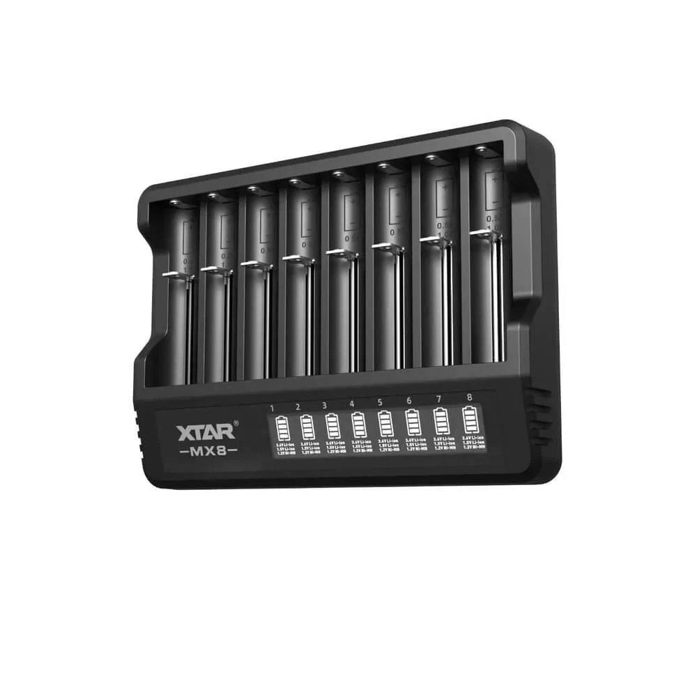 Xtar MX8 Ni-MH és 1,5V/3,7V Li-Ion és 3,2V LiFePO4 akkutöltő + adapter Xtar MX8 Ni-MH és 1,5V/3,7V Li-Ion és 3,2V LiFePO4 akkutöltő + adapter