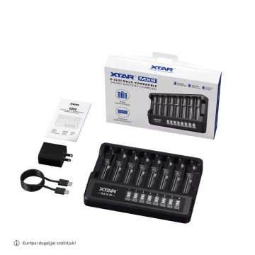   Xtar MX8 Ni-MH és 1,5V/3,7V Li-Ion és 3,2V LiFePO4  akkutöltő + adapter