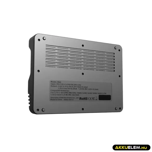 Xtar MX8 Ni-MH és 1,5V/3,7V Li-Ion és 3,2V LiFePO4  akkutöltő + adapter