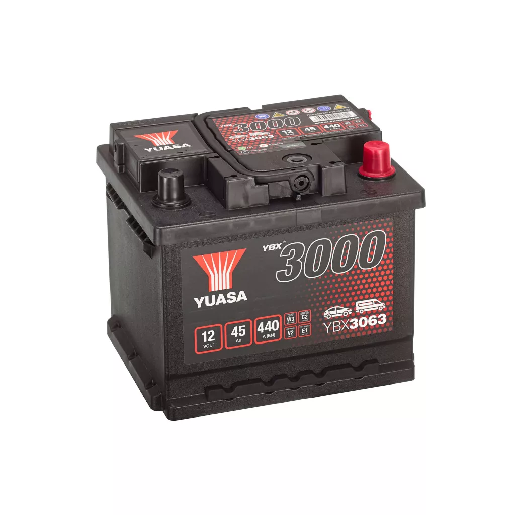 Yuasa 12V 45Ah 440A YBX3063 autó akkumulátor JOBB+ Yuasa 12V 45Ah 440A YBX3063 autó akkumulátor JOBB+