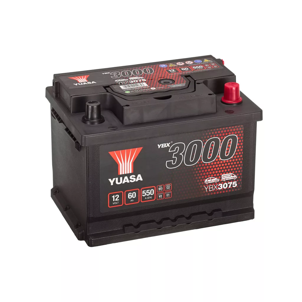 Yuasa 12V 60Ah 550A YBX3075 autó akkumulátor JOBB+ Yuasa 12V 60Ah 550A YBX3075 autó akkumulátor JOBB+