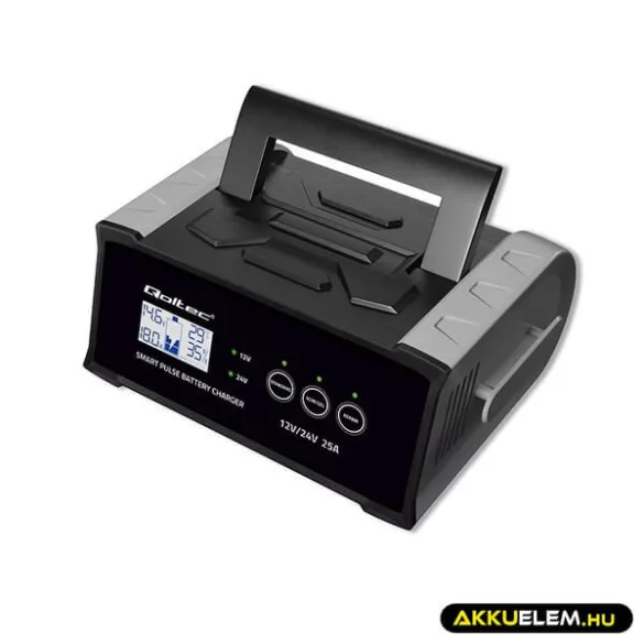 Qoltec Intelligens akkumulátor töltő, javitó funkcióval 12V/24V 25A LCD
