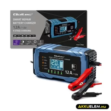   Qoltec Intelligens akkumulátor töltő, javitó funkcióval AGM GEL LiFePO4 12V 12A