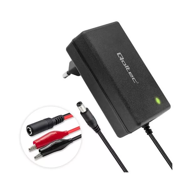   Qoltec akkumulátor töltő AGM GEL SLA 12V 2A 1,8m csipesz + 5,5x2,1 dugó