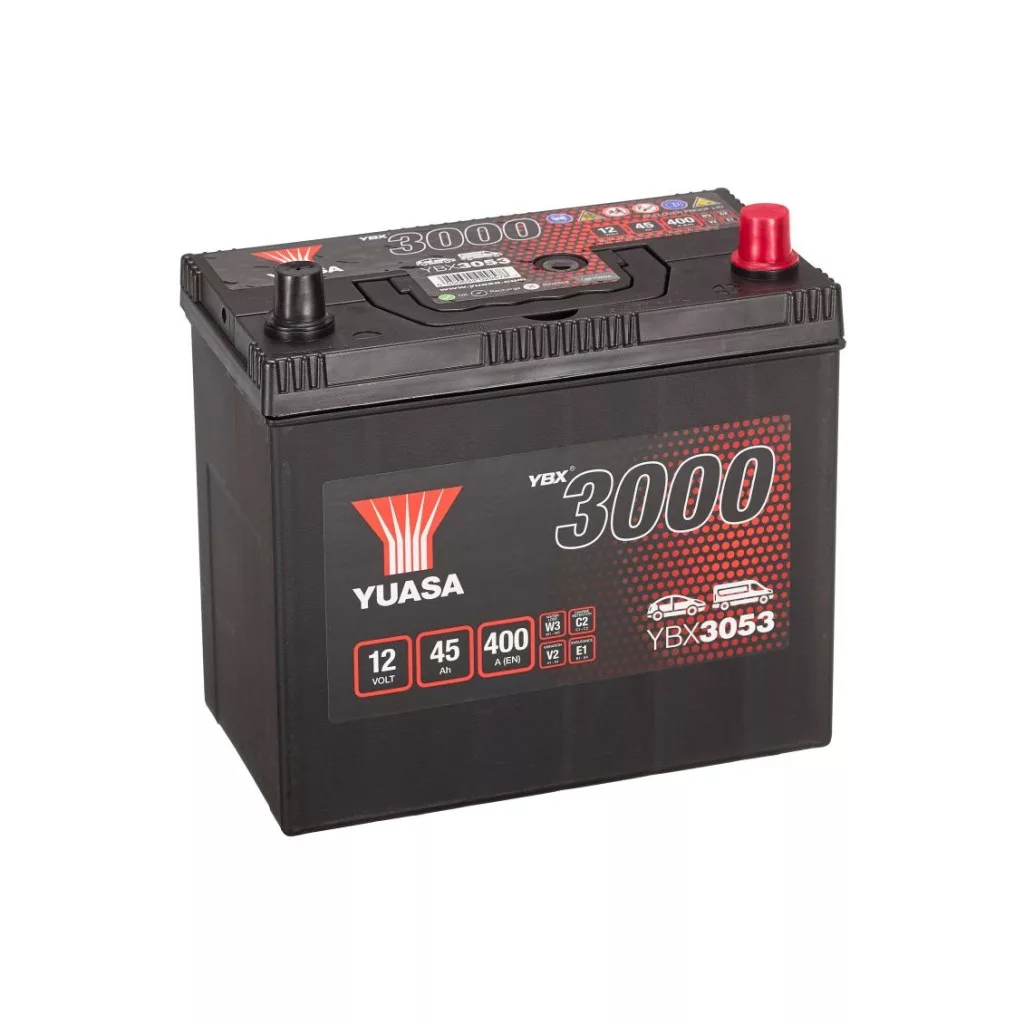 Yuasa 12V 45Ah 400A YBX3053 Autó akkumulátor JOBB+ Yuasa 12V 45Ah 400A YBX3053 Autó akkumulátor JOBB+