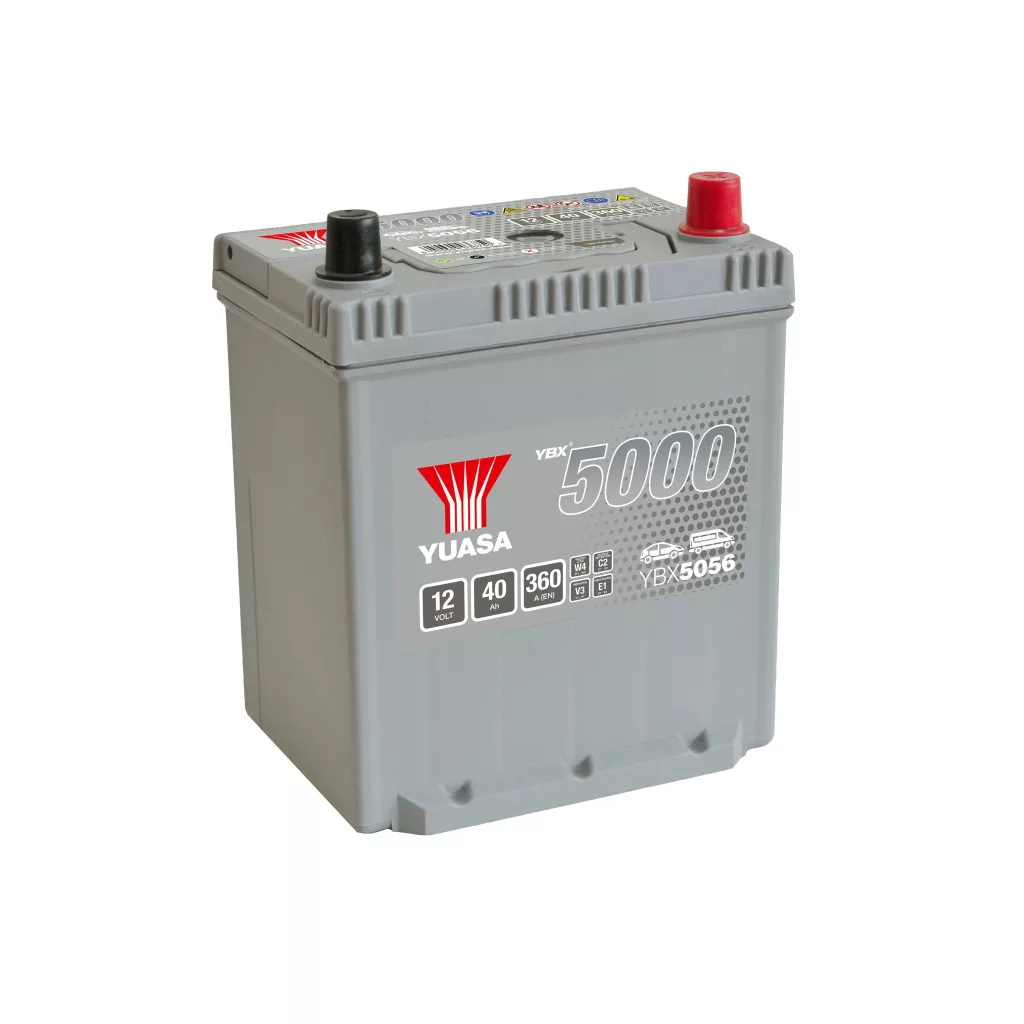Yuasa 12V 40Ah 360A YBX5056 Autó akkumulátor JOBB+ talpléces Yuasa 12V 40Ah 360A YBX5056 Autó akkumulátor JOBB+ talpléces
