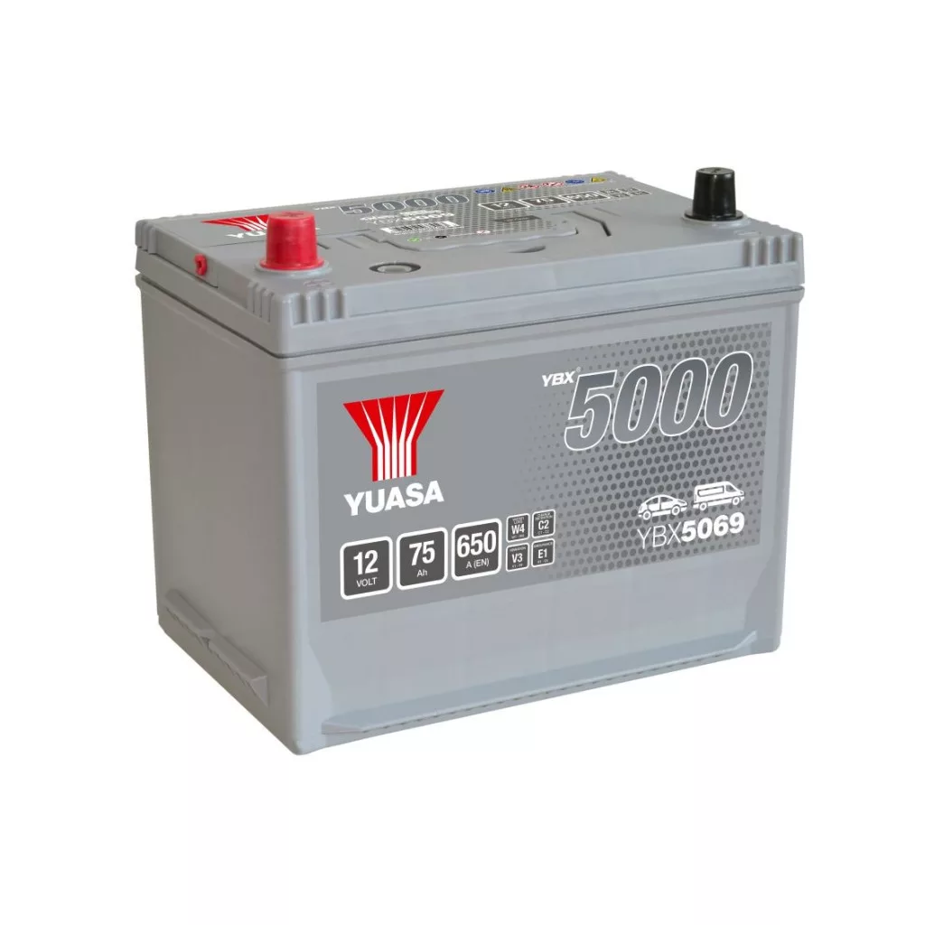 Yuasa 12V 75Ah 650A YBX5069 Autó akkumulátor BAL+ Yuasa 12V 75Ah 650A YBX5069 Autó akkumulátor BAL+