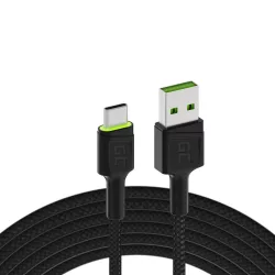   GreenCell kábel Ray USB-A USB-C zöld LED 200cm support Ultra Charge QC3.0 gyorstöltő