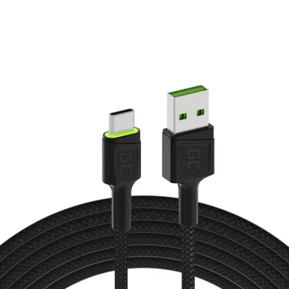 GreenCell kábel Ray USB-A USB-C zöld LED 200cm support Ultra Charge QC3.0 gyorstöltő - GreenCell