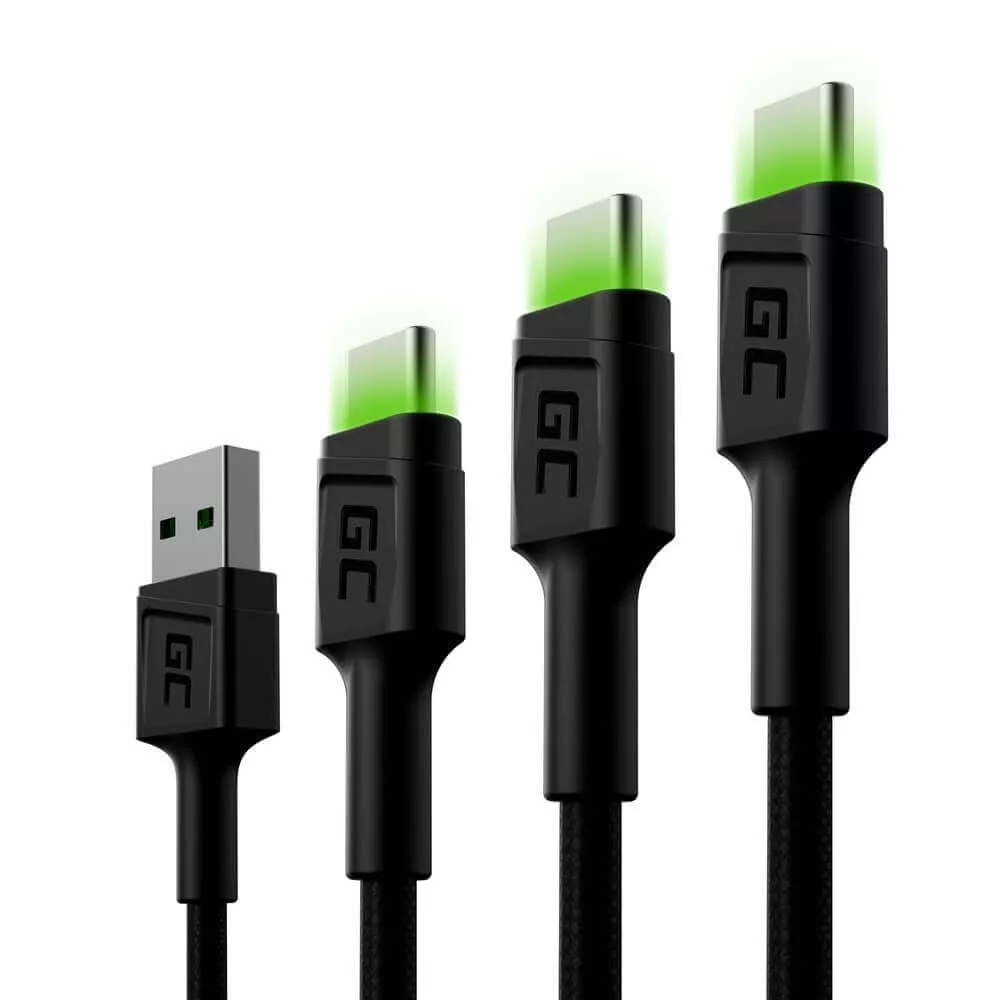GreenCell kábel Ray USB-C kábel 30cm 120cm 200cm zöld LED backlight gyorstöltő UC QC 3.0 GreenCell kábel Ray USB-C kábel 30cm 120cm 200cm zöld LED backlight gyorstöltő UC QC 3.0