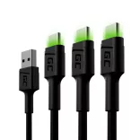 GreenCell Ray USB-C 120cm kábel zöld LED backlight gyorstöltő Ultra Charge QC 3.0 - GreenCell