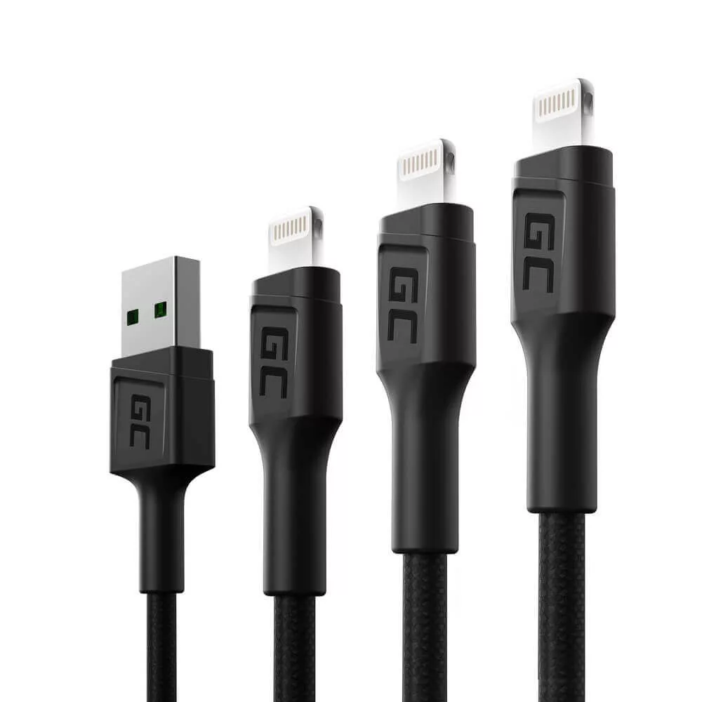 GreenCell kábel Ray USB Lightning 30cm 120cm 200cm iPhone iPad iPod Fehér LED gyorstöltő