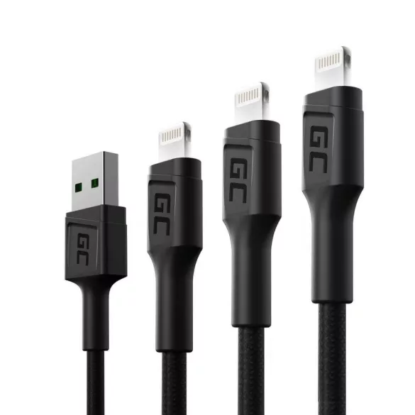 GreenCell kábel Ray USB Lightning 30cm 120cm 200cm iPhone iPad iPod Fehér LED gyorstöltő - GreenCell