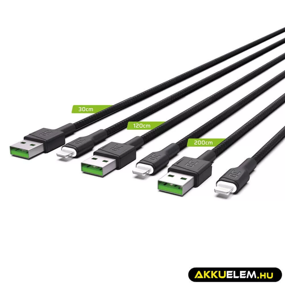 GreenCell kábel Ray USB Lightning 30cm 120cm 200cm iPhone iPad iPod Fehér LED gyorstöltő