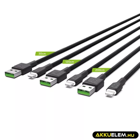 GreenCell kábel Ray USB Lightning 30cm 120cm 200cm iPhone iPad iPod Fehér LED gyorstöltő - GreenCell