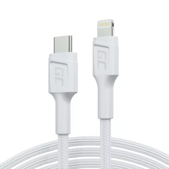GreenCell Fehér USB-C Lightning MFi 1m kábel Apple iPhone PowerStream Power Delivery gyorstöltő - GreenCell