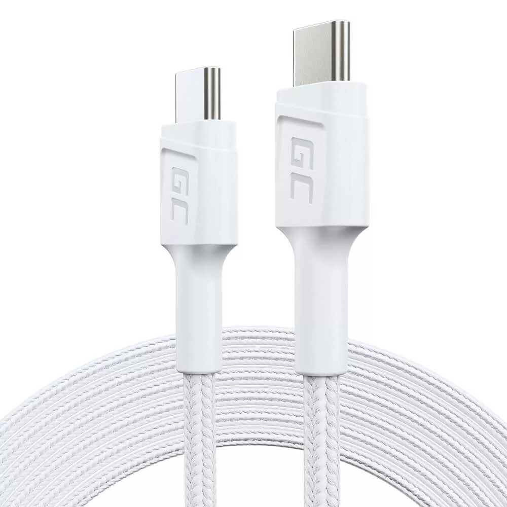   GreenCell kábel Fehér USB-C Type C 2m PowerStream gyorstöltő Power Delivery 60W Ultra Charge Quick Charge 3.0