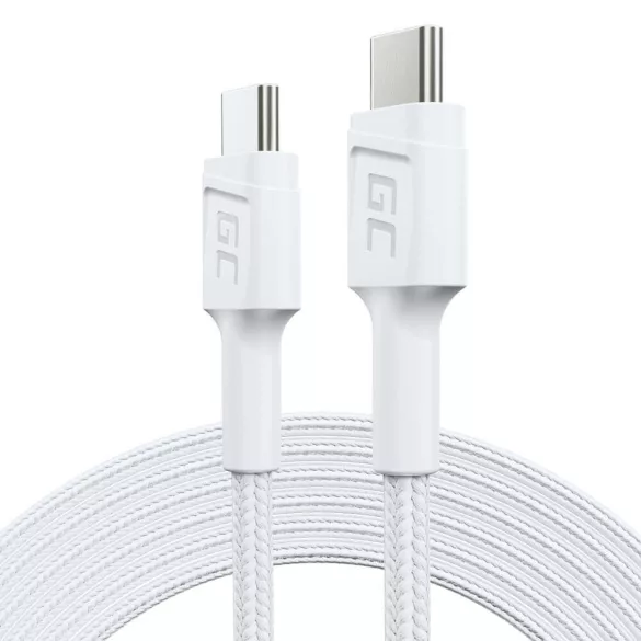 GreenCell kábel Fehér USB-C Type C 2m PowerStream gyorstöltő Power Delivery 60W Ultra Charge Quick Charge 3.0 - GreenCell