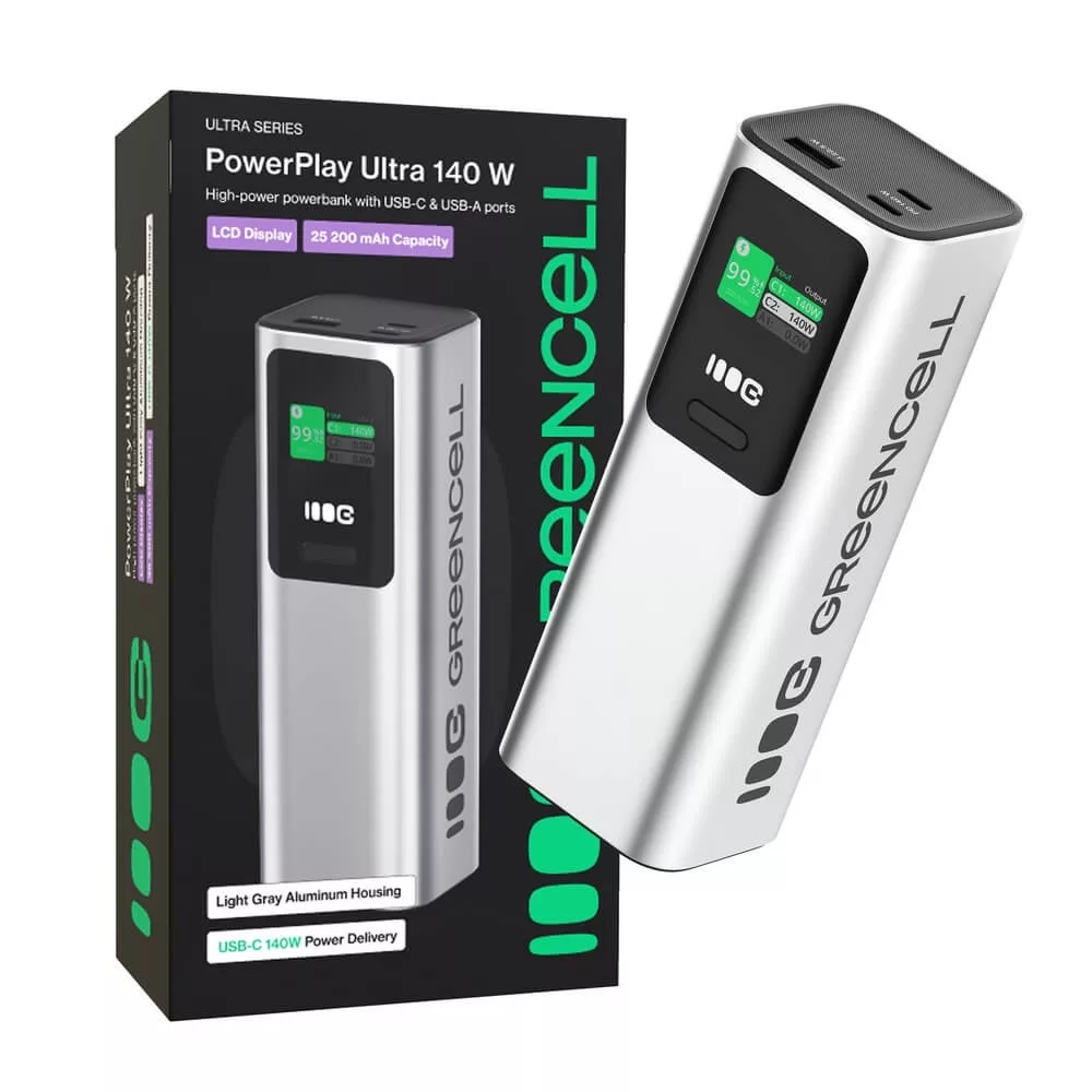   GreenCell Powerbank 25200mAh 140W PD USB-C gyorstöltő Laptop MacBook iPhone 16 15 14 Pro Max Samsung Galaxy S25