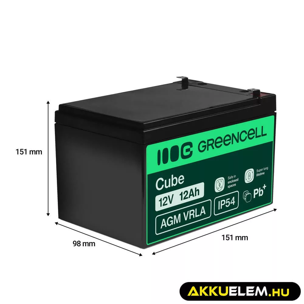 GreenCell AGM VRLA 12V 12Ah akkumulátor riasztókhoz