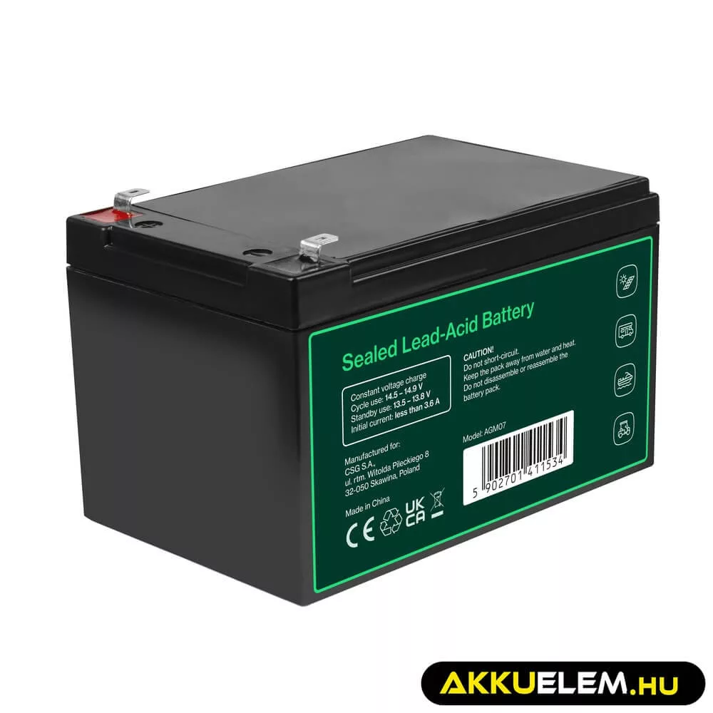 GreenCell AGM VRLA 12V 12Ah akkumulátor riasztókhoz