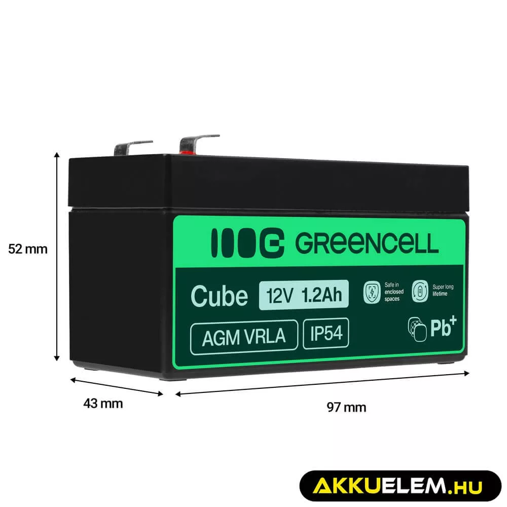 GreenCell AGM VRLA 12V 1.2Ah akkumulátor riasztókhoz
