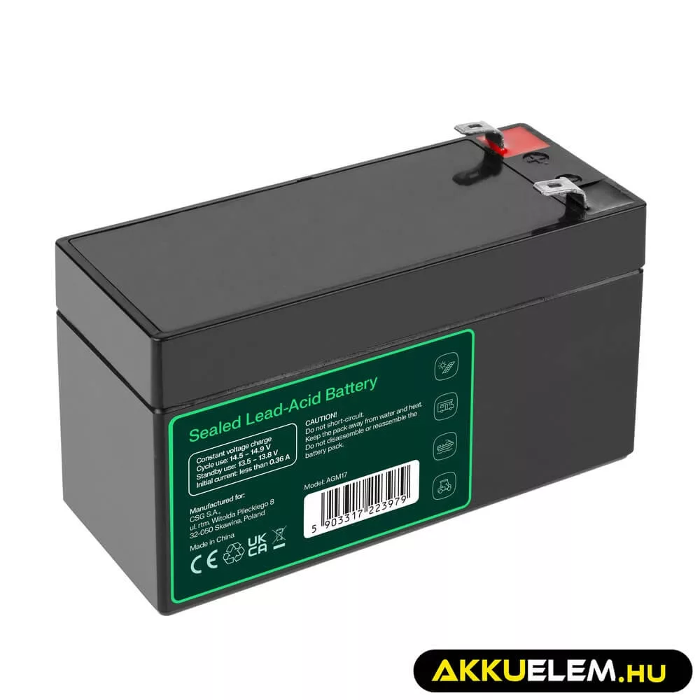 GreenCell AGM VRLA 12V 1.2Ah akkumulátor riasztókhoz